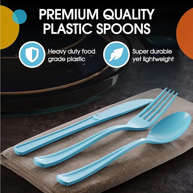 Heavy Duty Light Blue Plastic Spoons | Case of 1200