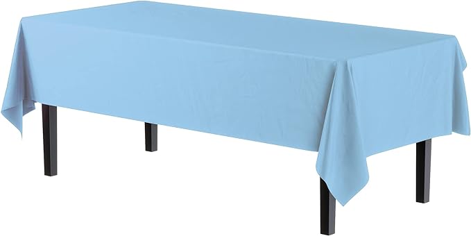 Premium Light Blue Plastic Table Covers | 12 Pack - 54 In. x 108 In.