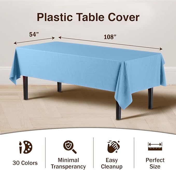 Light Blue Plastic Table Cover | Case of 48 - 54 In. x 108 In.