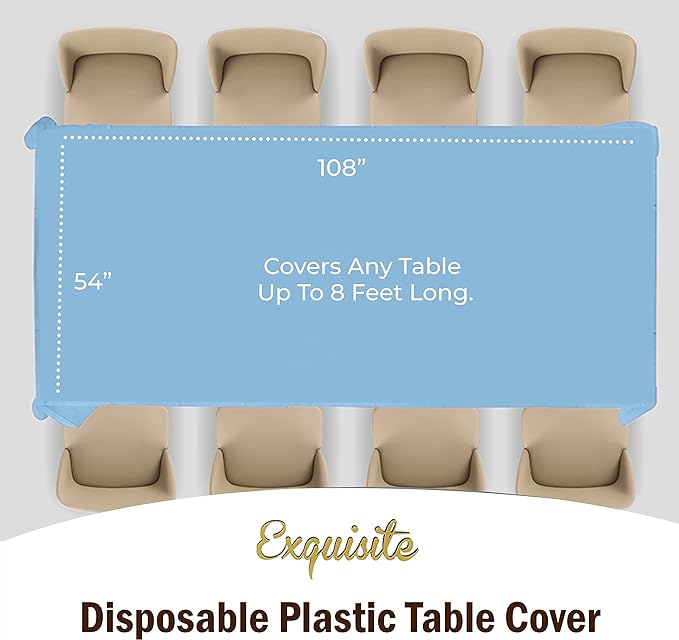 Premium Light Blue Plastic Table Covers | 12 Pack - 54 In. x 108 In.
