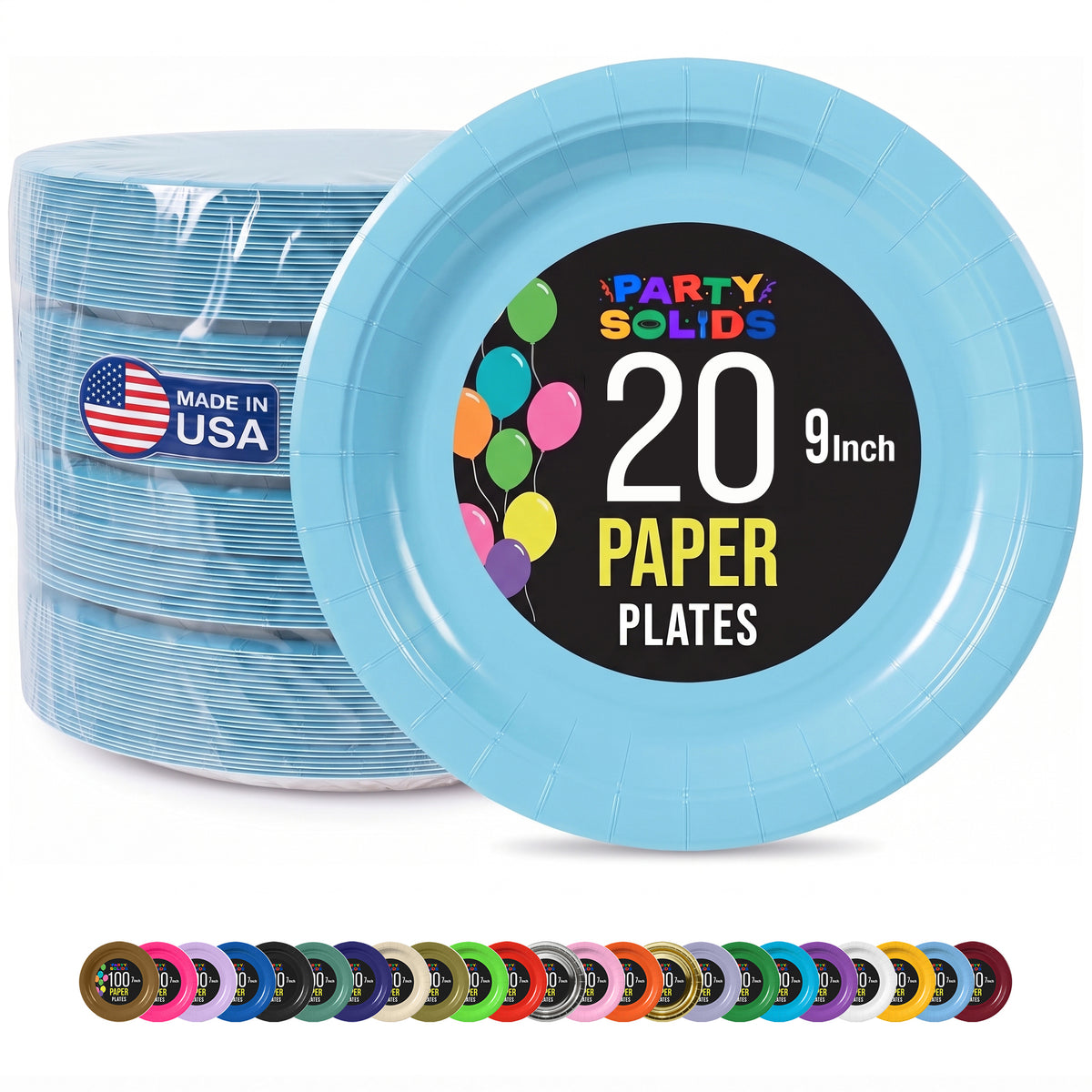 9 In. Light Blue Paper Plates - 20 Ct.