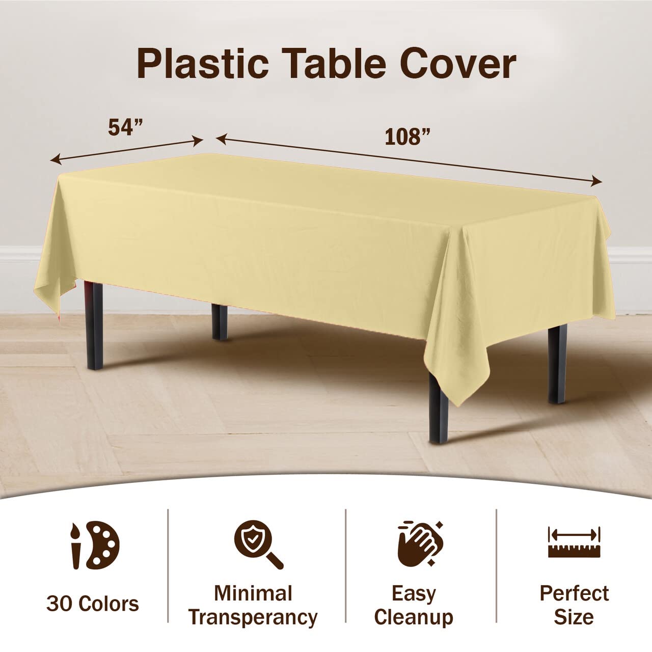 Light Yellow Plastic Table Covers | 6 Pack - 54 In. x 108 In.