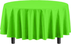 Premium Round Lime Green Plastic Table Covers | 12 Pack - 84 in.