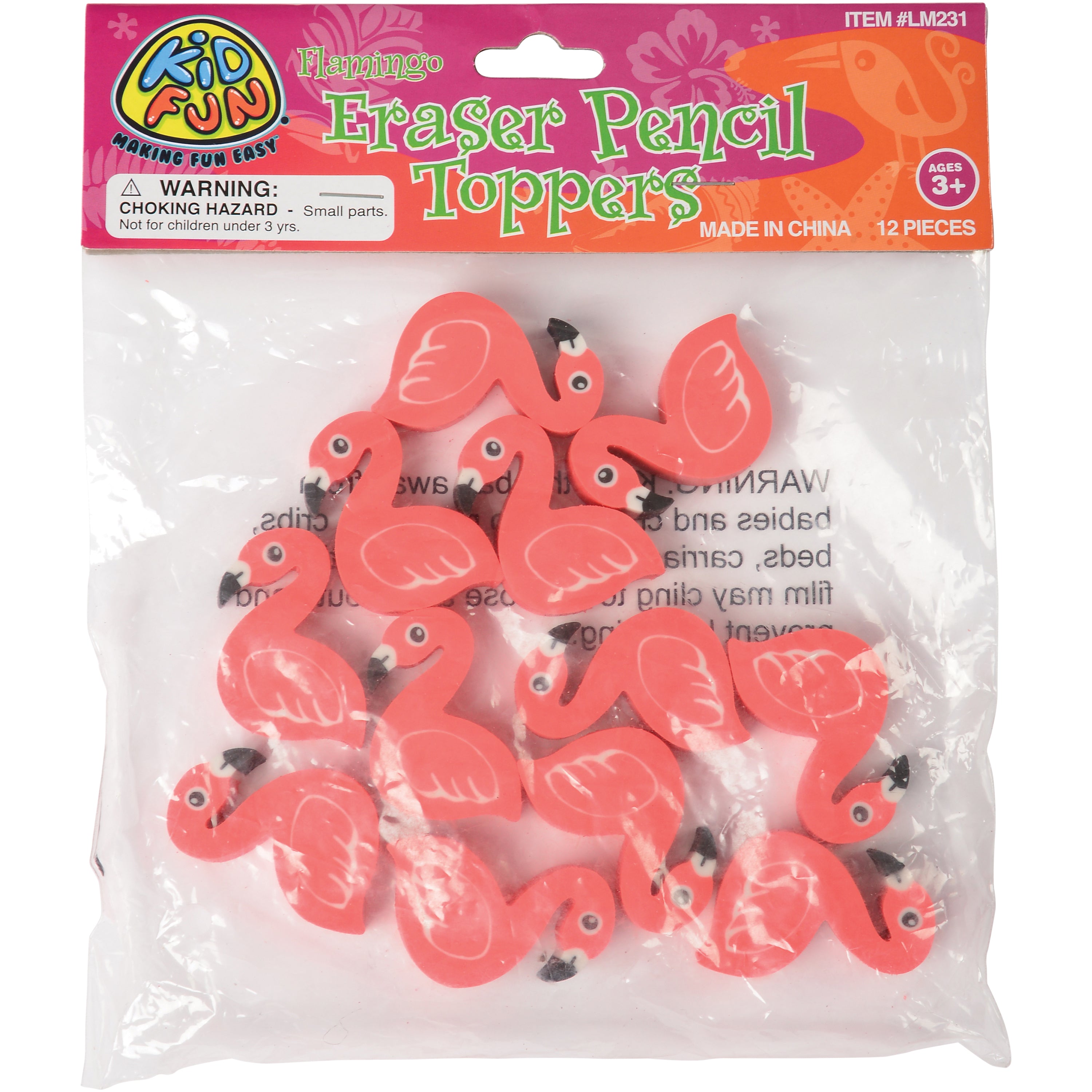 Flamingo Eraser Pencil Toppers - 12 Count