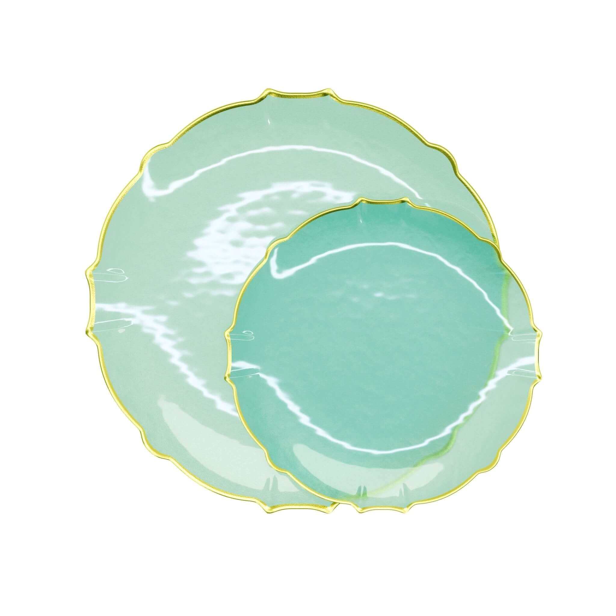 10 In. Mint/Gold Petal Plates | 120 Count