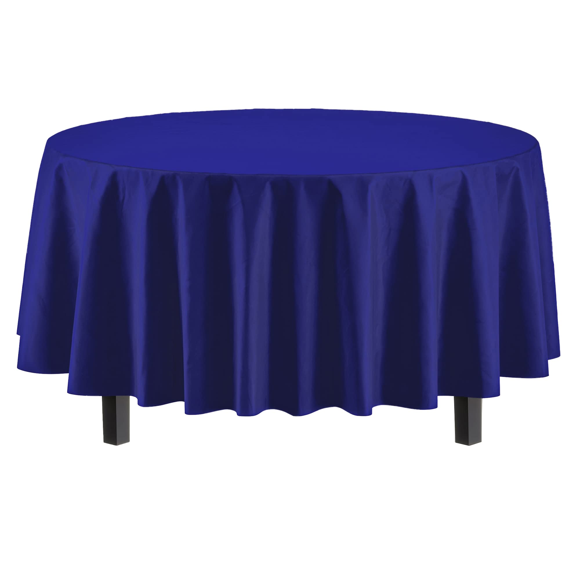 Navy Blue Round Plastic Table Covers | 12 Pack