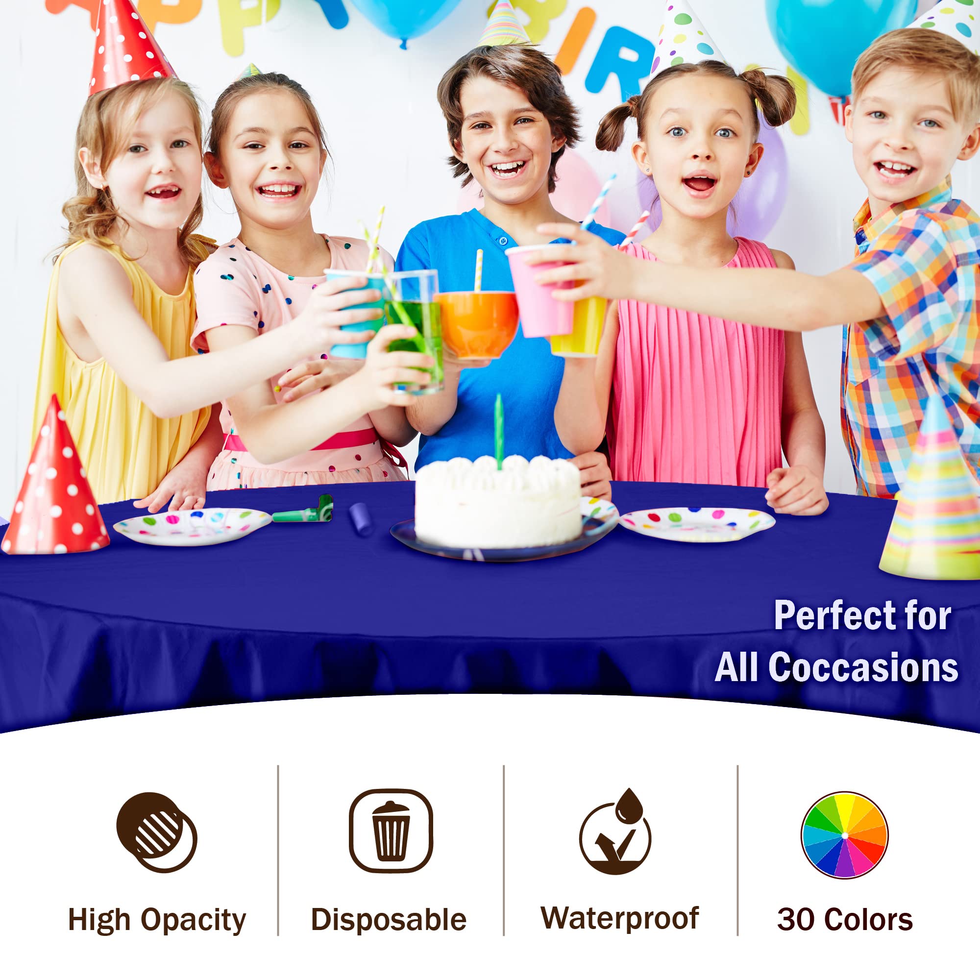 Navy Blue Round Plastic Table Covers | 6 Pack