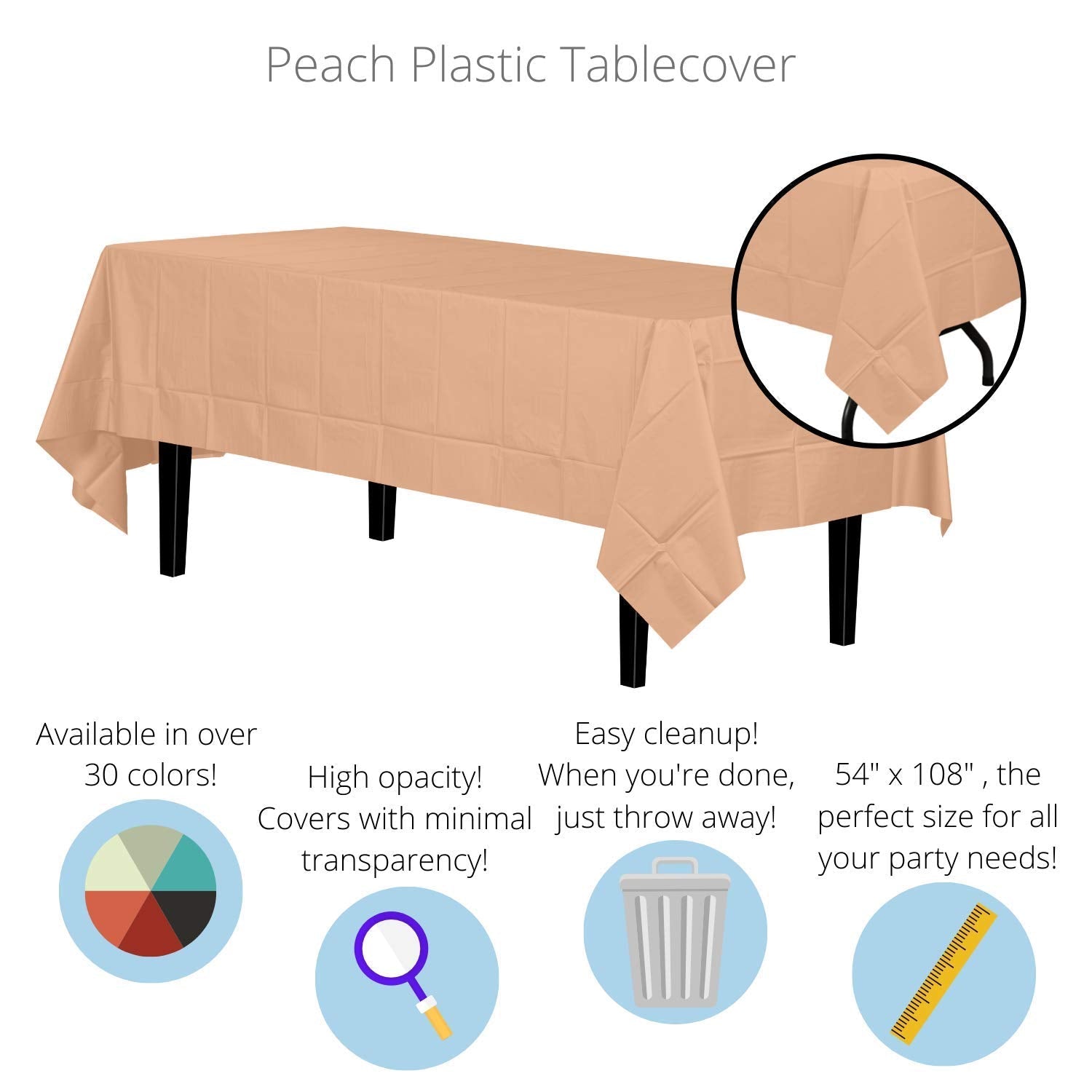 Peach Plastic Table Covers | 6 Pack - 54 In. x 108 In.