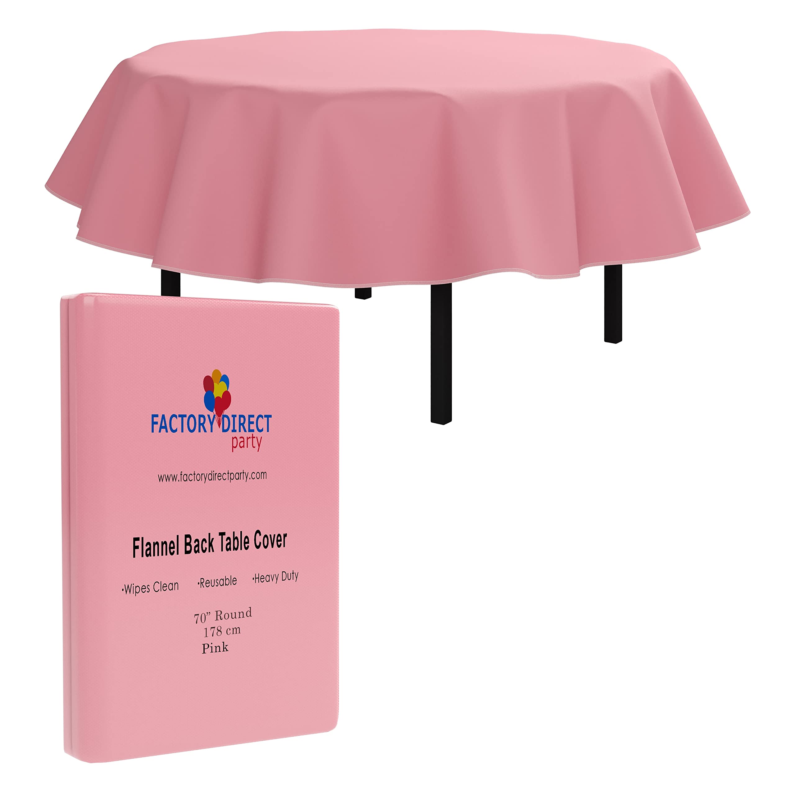 Pink Flannel Backed Table Cover 70 In. Round