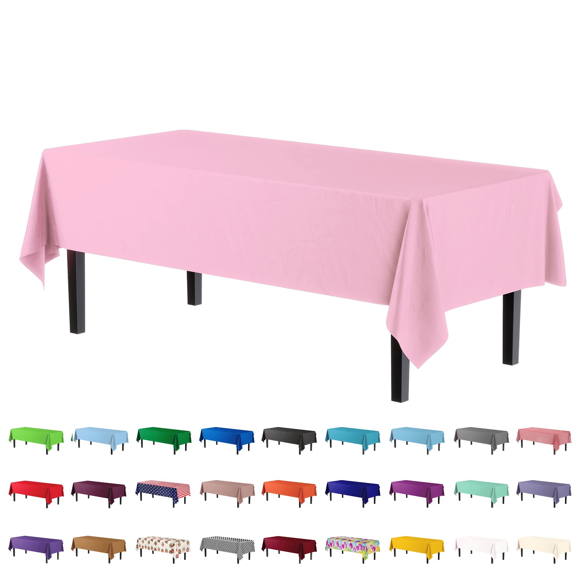 Premium Pink Plastic Table Cover | Case of 96 - 54 In. x 108 In.