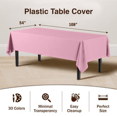 Premium Pink Plastic Table Covers | 12 Pack - 54 In. x 108 In.