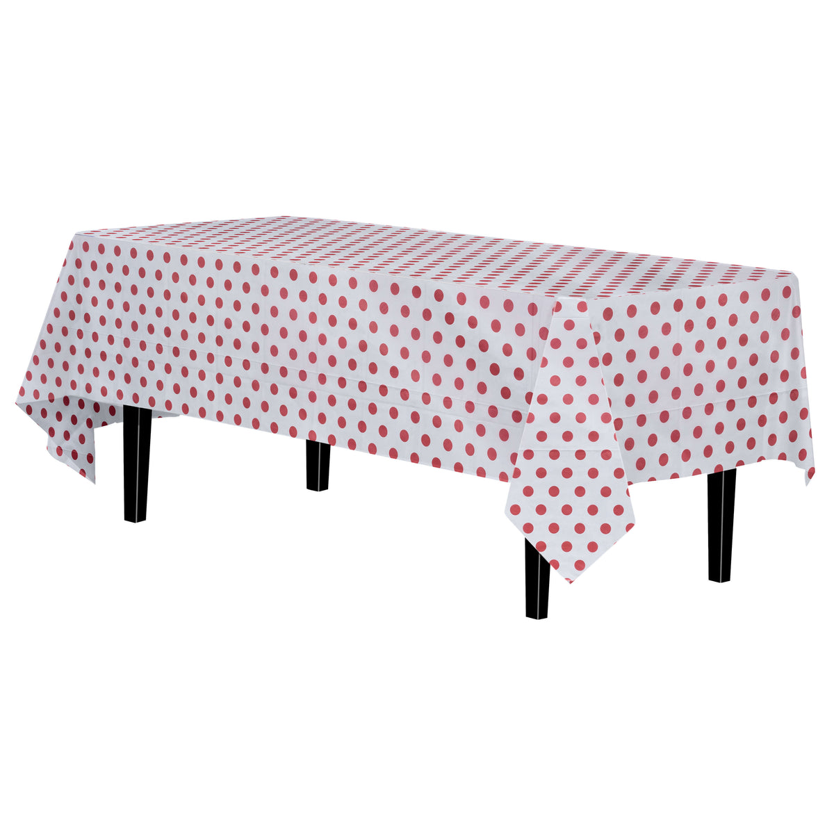 Red Polka Dot Plastic Table Cover | Case of 48 - 54 In. x 108 In.