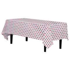 Red Polka Dot Plastic Table Cover | Case of 48 - 54 In. x 108 In.