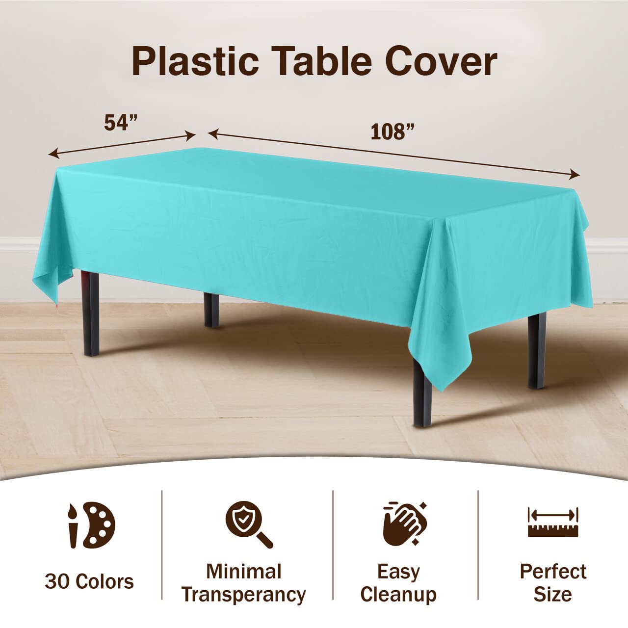 Premium Aqua Blue Plastic Table Cover | Case of 96 - 54 In. x 108 In.