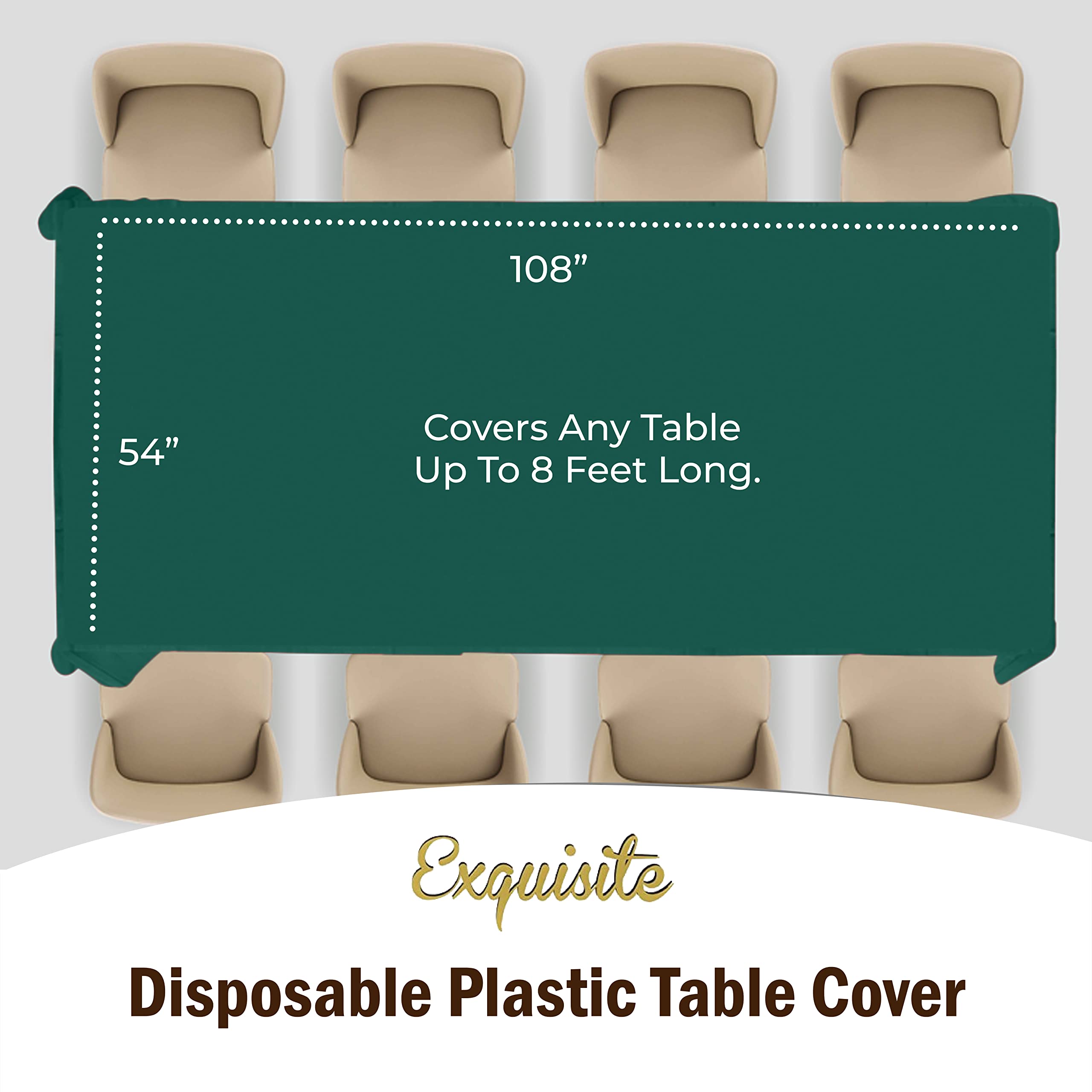 Premium Dark Green Plastic Table Covers | 6 Pack - 54 In. x 108 In.