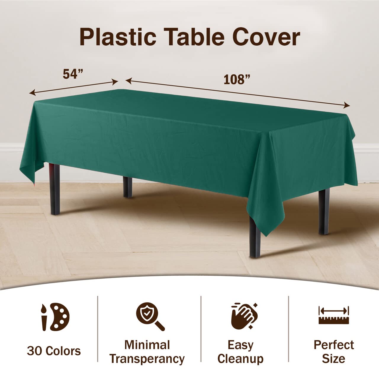 Premium Dark Green Plastic Table Covers | 12 Pack - 54 In. x 108 In.