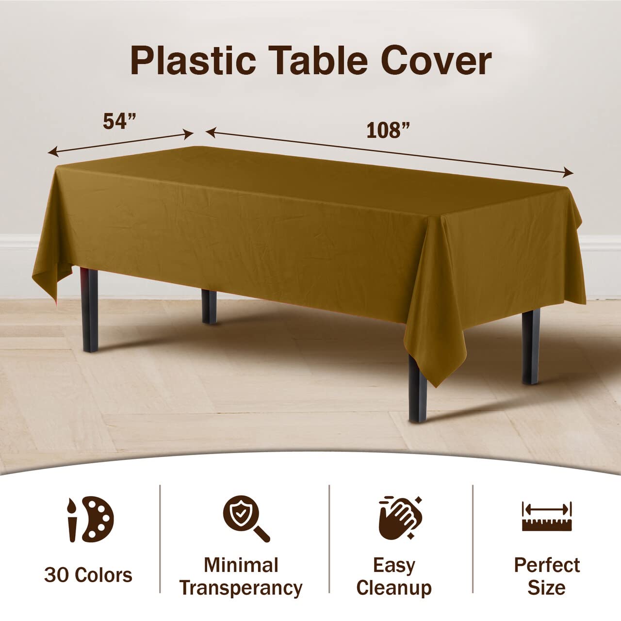 Gold Plastic Table Covers | 6 Pack - 54 In. x 108 In.