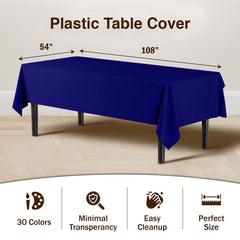 Premium Navy Blue Plastic Table Covers | 12 Pack - 54 In. x 108 In.