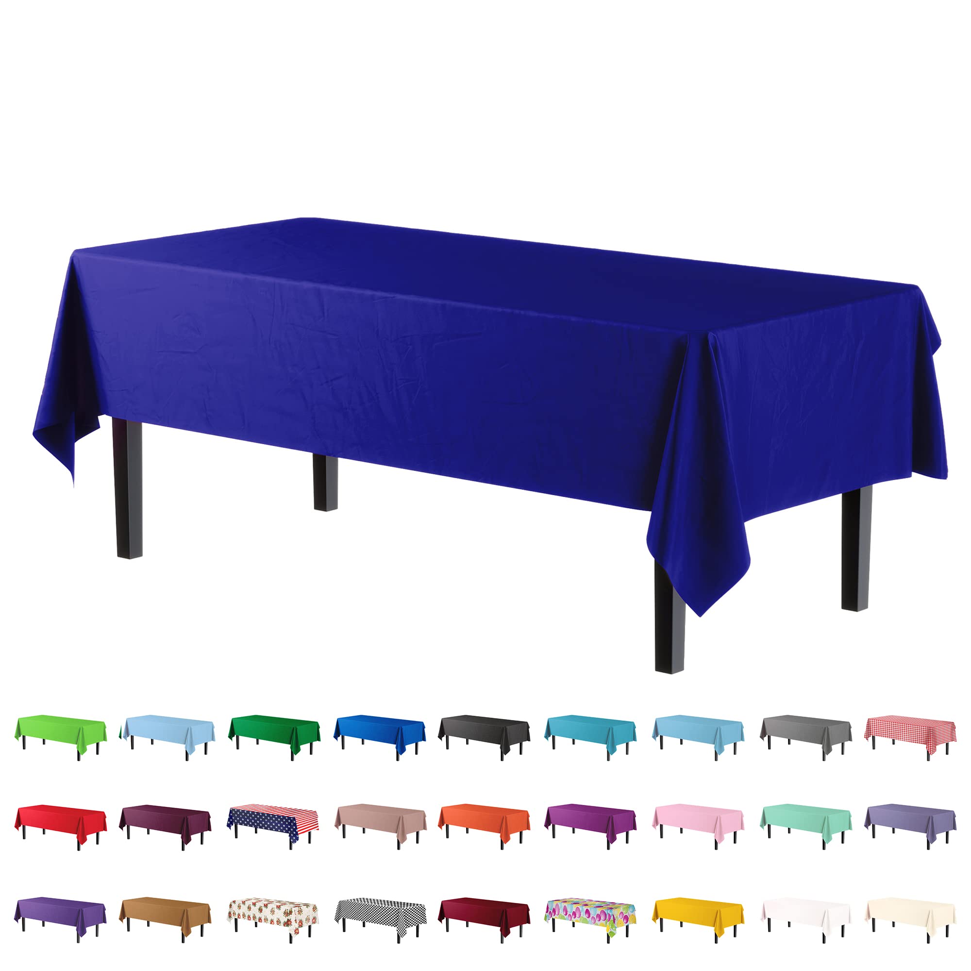 Premium Navy Blue Plastic Table Covers | 6 Pack - 54 In. x 108 In.