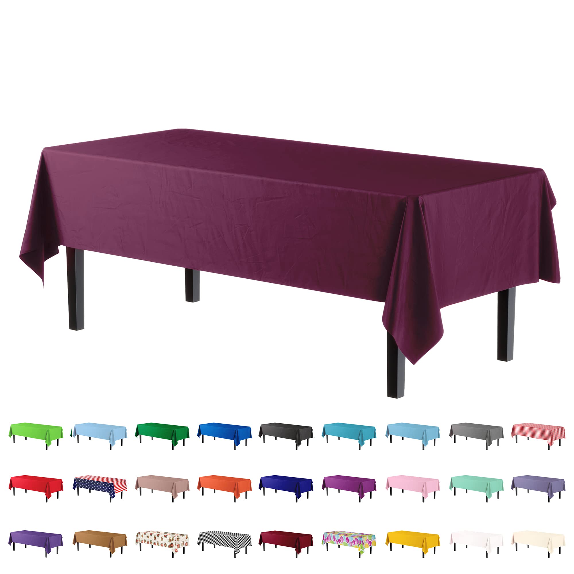 Premium Plum Plastic Table Covers | 6 Pack - 54 In. x 108 In.