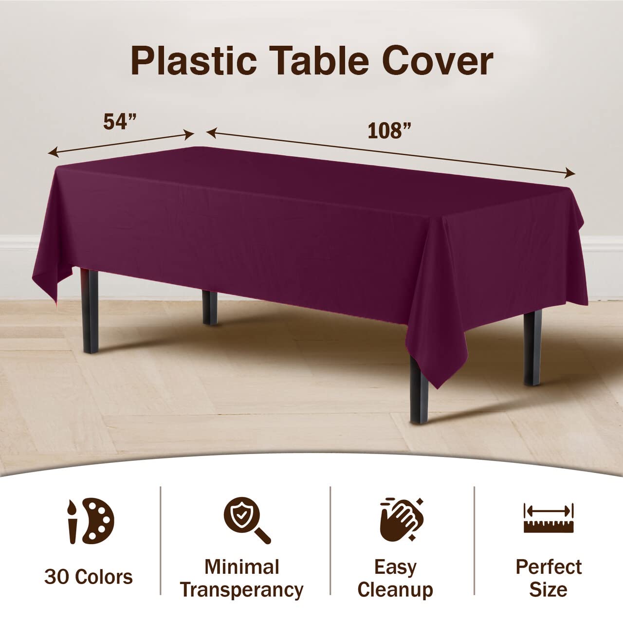 Premium Plum Plastic Table Covers | 6 Pack - 54 In. x 108 In.