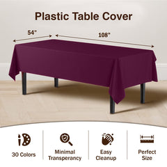 Premium Plum Plastic Table Covers | 12 Pack - 54 In. x 108 In.
