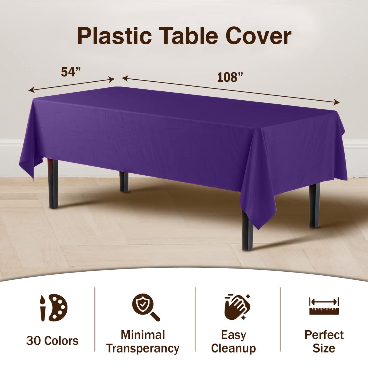 Premium Purple Plastic Table Covers | 12 Pack - 54 In. x 108 In.
