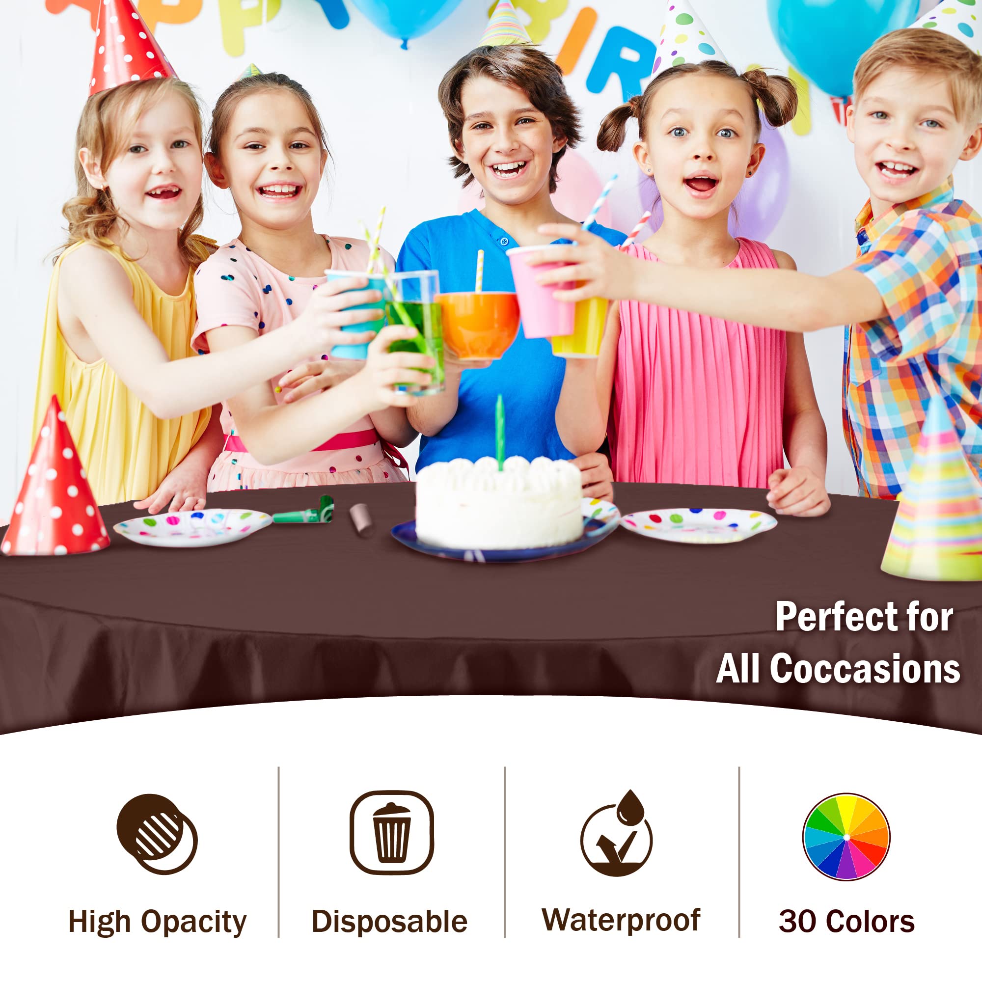 Premium Round Brown Plastic Table Covers | 6 Pack