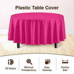 Premium Round Cerise Plastic Table Cover - 84 in. | Case of 96