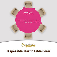 Premium Round Cerise Plastic Table Cover - 84 in. | Case of 96