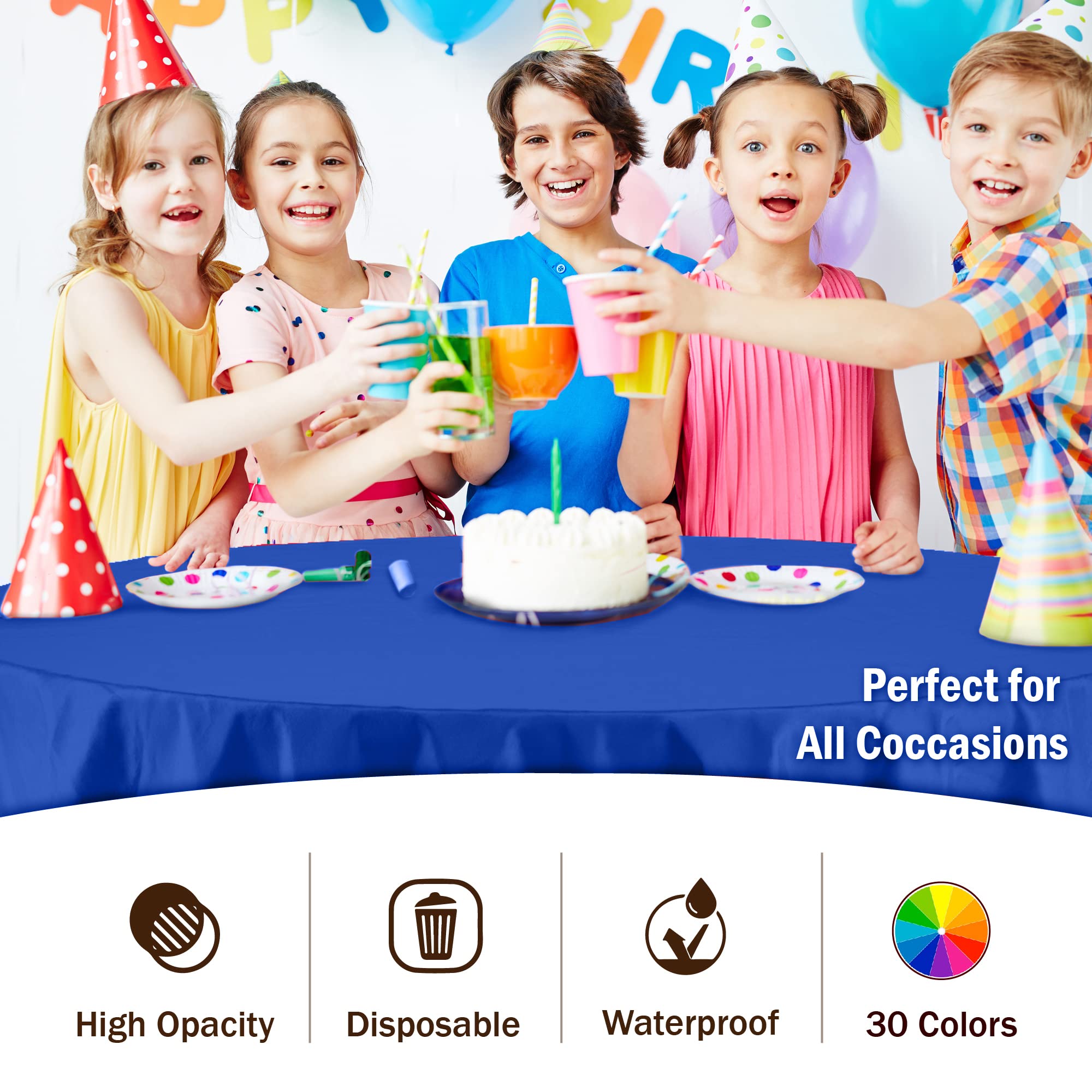 Premium Round Dark Blue Plastic Table Covers | 6 Pack - 84 in.