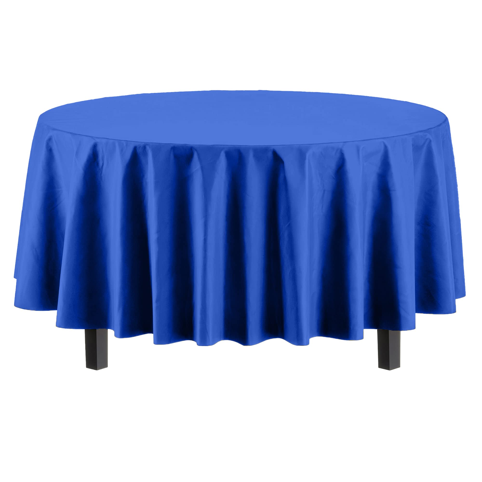 Premium Round Dark Blue Plastic Table Covers | 6 Pack - 84 in.