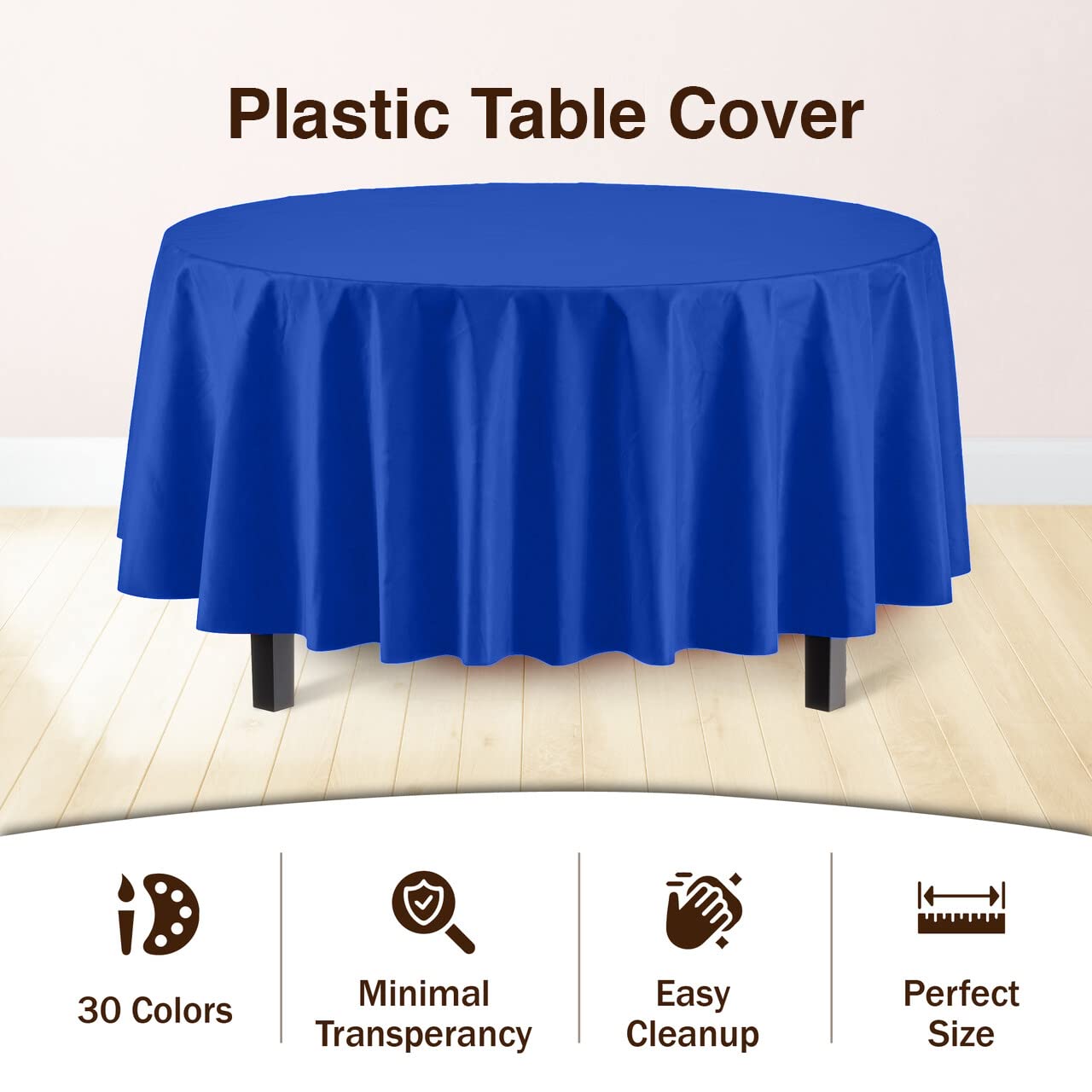 Premium Round Dark Blue Plastic Table Covers | 6 Pack - 84 in.