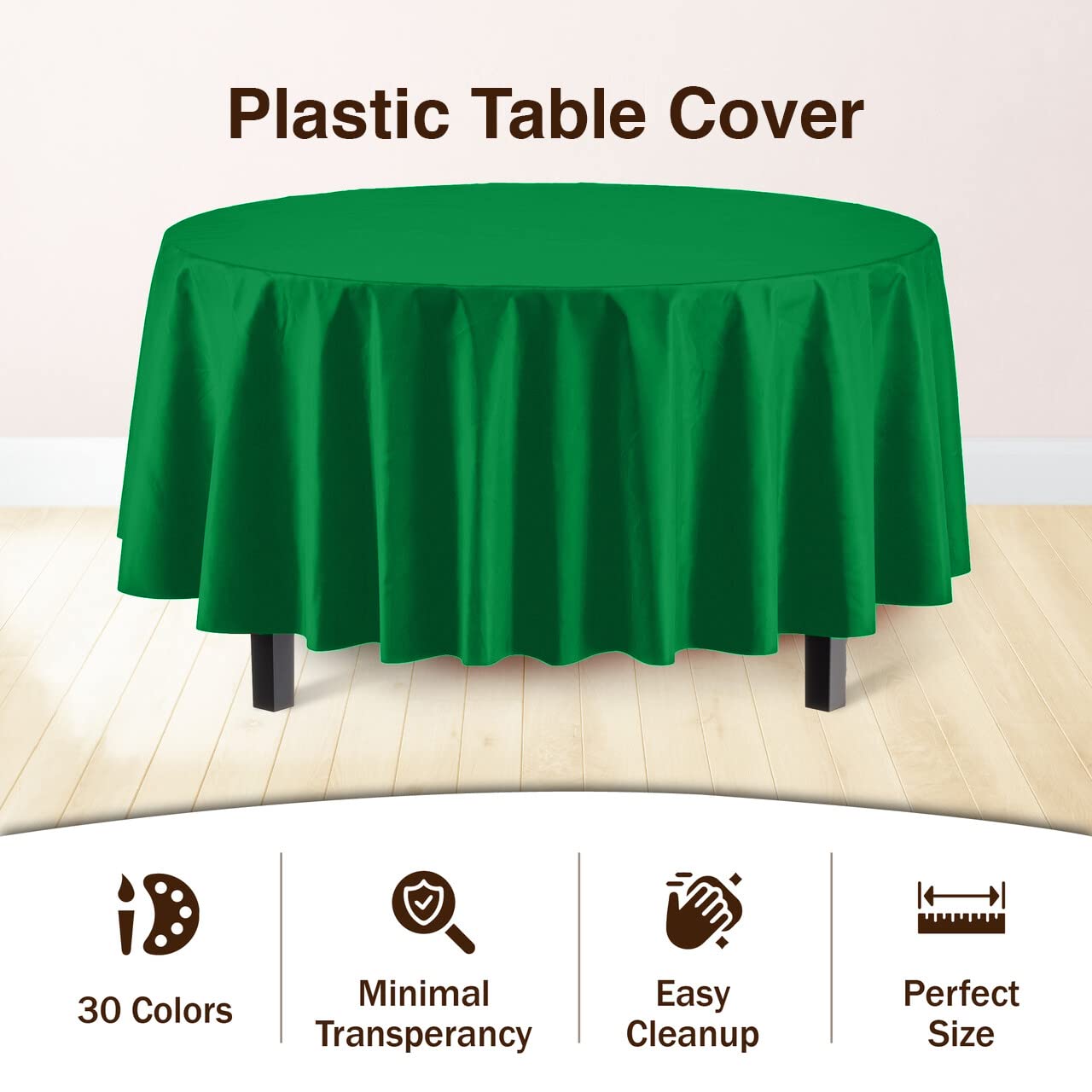 Premium Round Emerald Green Plastic Table Covers | 6 Pack - 84 in.