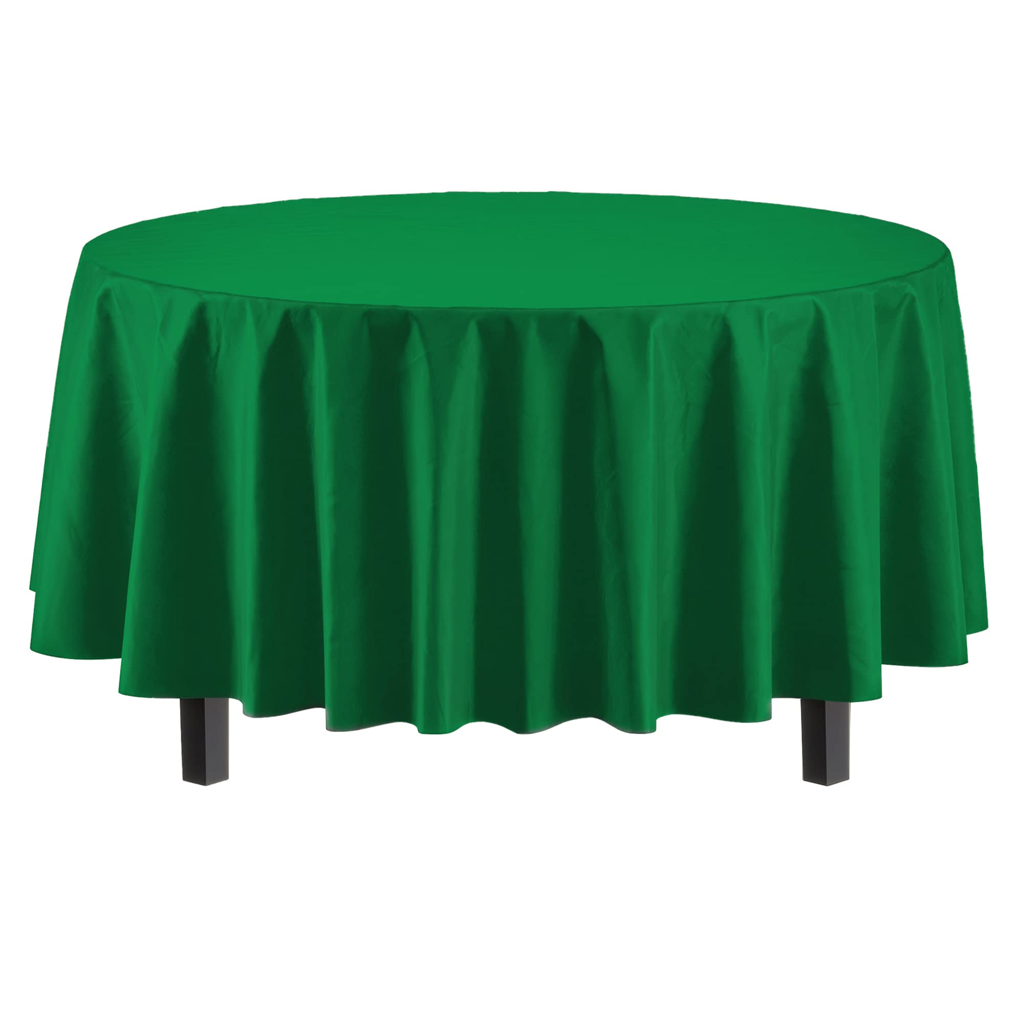 Premium Round Emerald Green Plastic Table Covers | 6 Pack - 84 in.