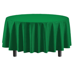 Premium Round Emerald Green Plastic Table Covers | 6 Pack - 84 in.