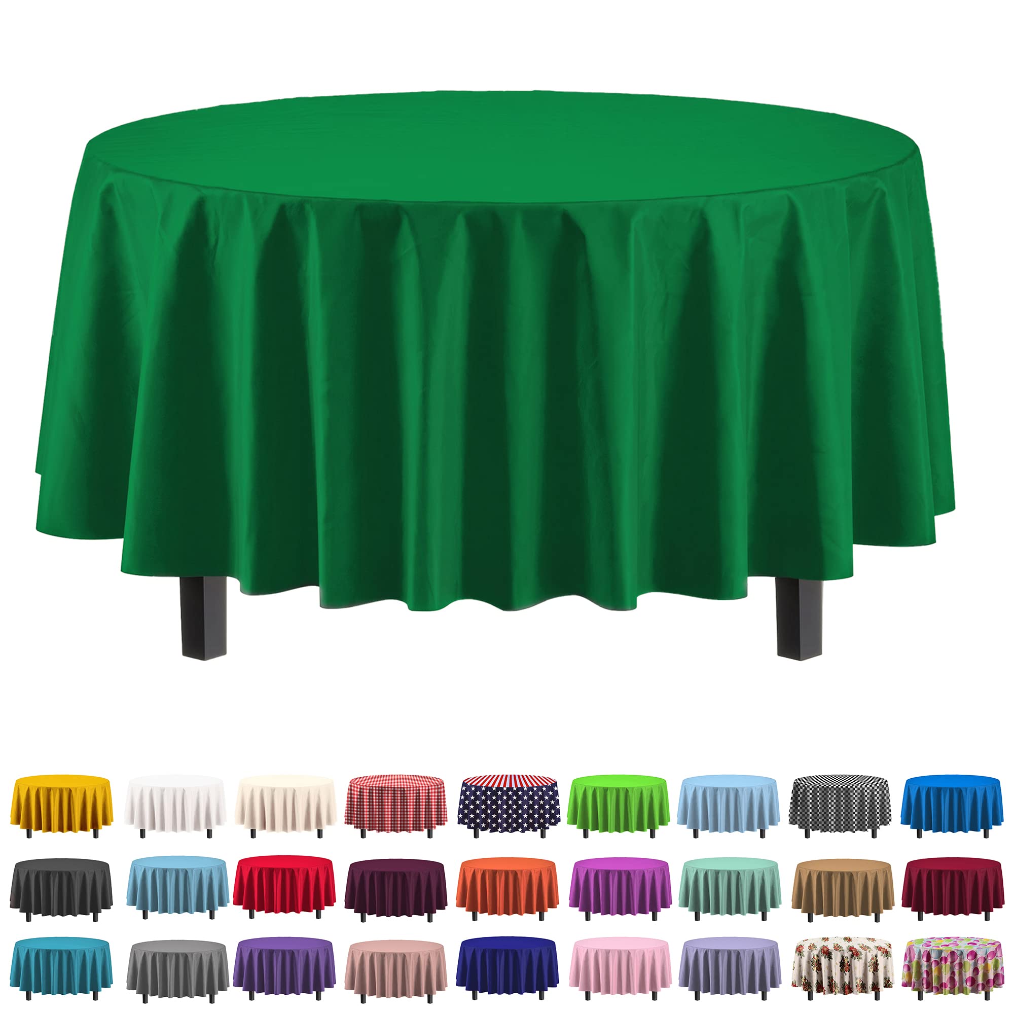 Premium Round Emerald Green Plastic Table Cover | Case of 96