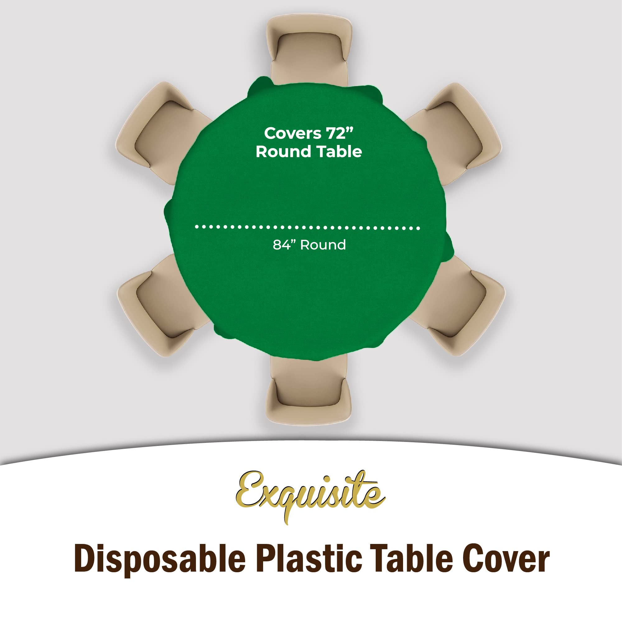 Premium Round Emerald Green Plastic Table Covers | 6 Pack - 84 in.
