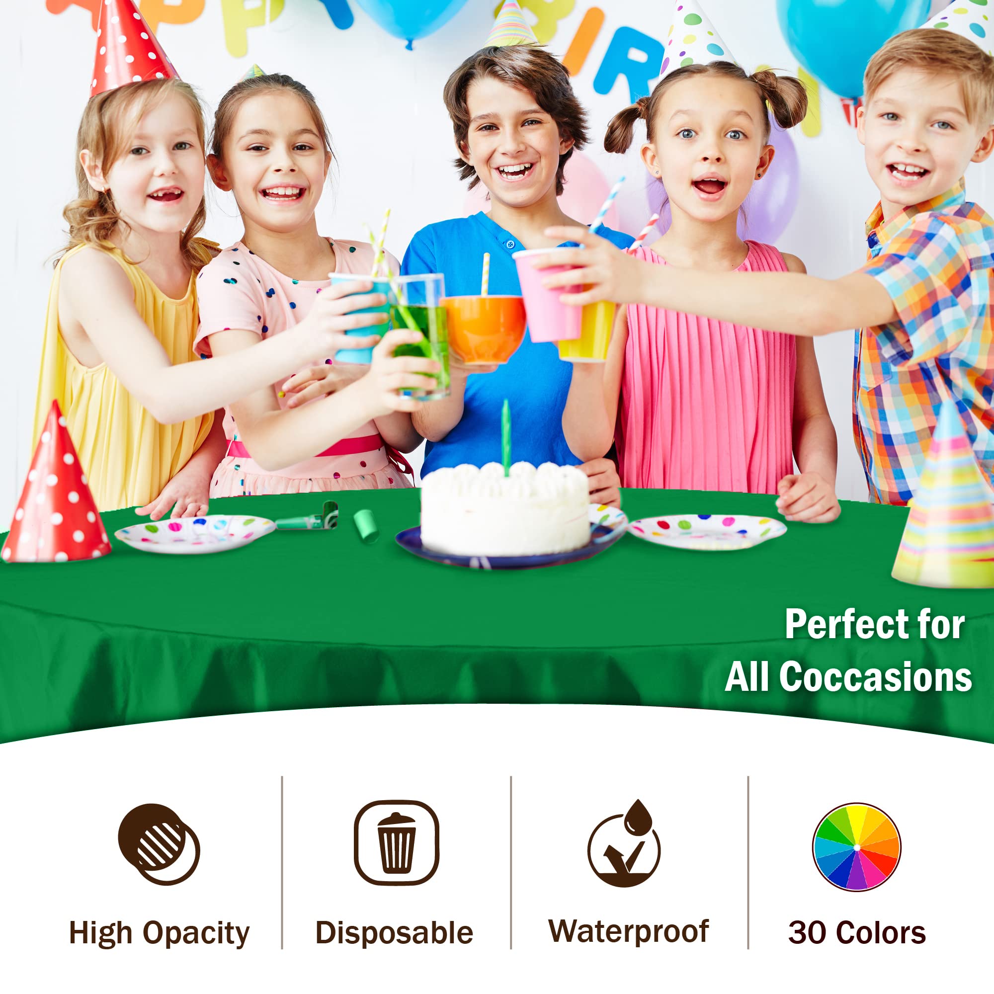 Premium Round Emerald Green Plastic Table Covers | 6 Pack - 84 in.