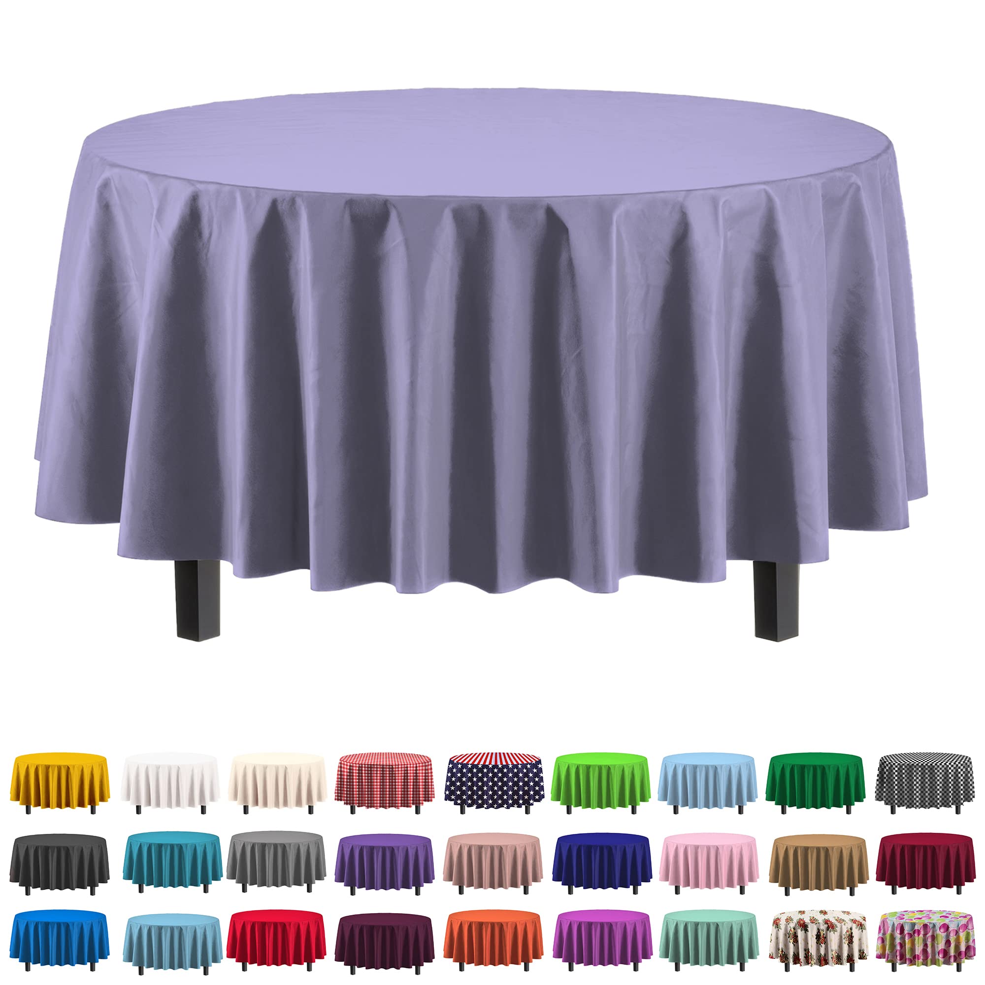 Premium Round Lavender Plastic Table Cover | Case of 96