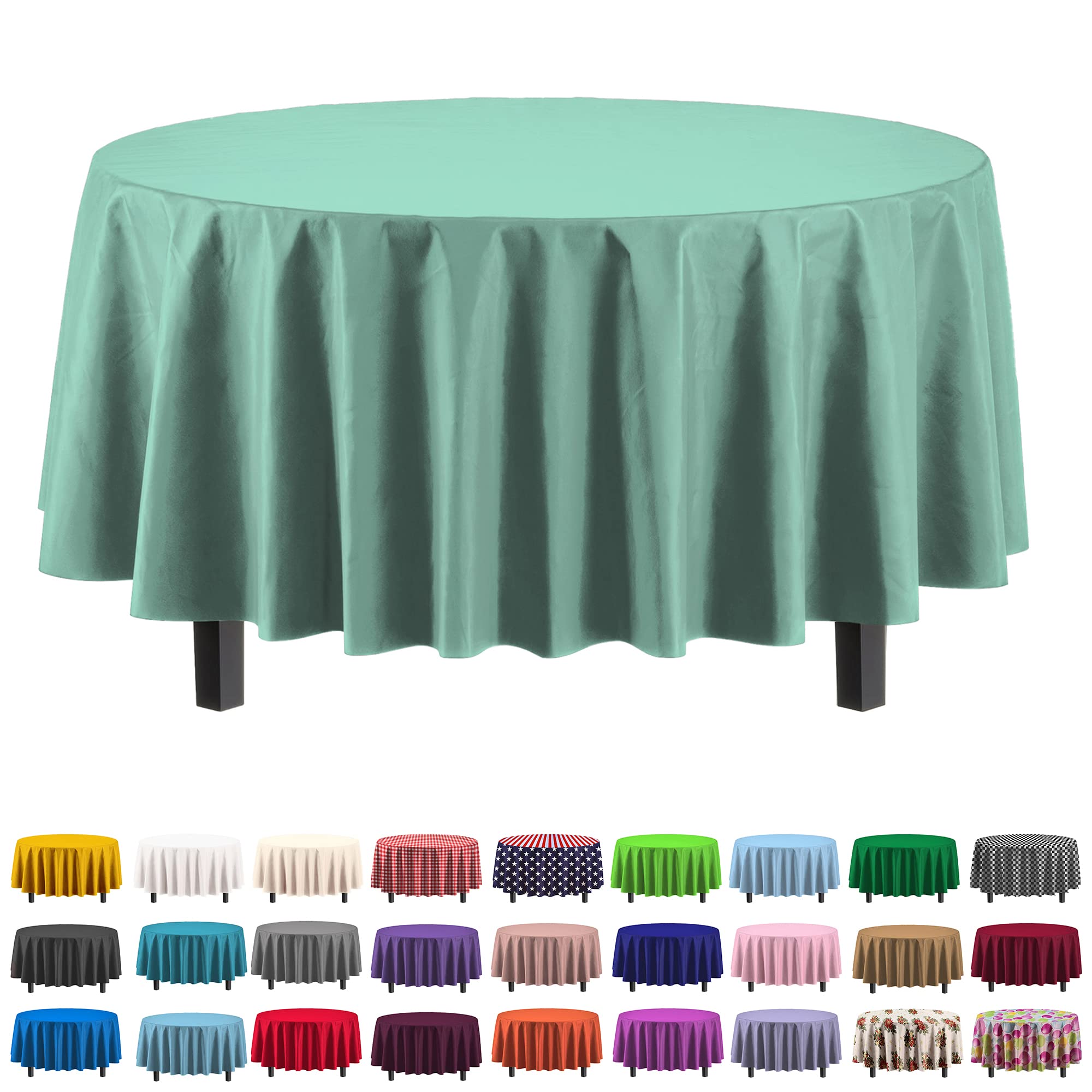 Premium Round Mint Plastic Table Cover - 84 in. | Case of 96