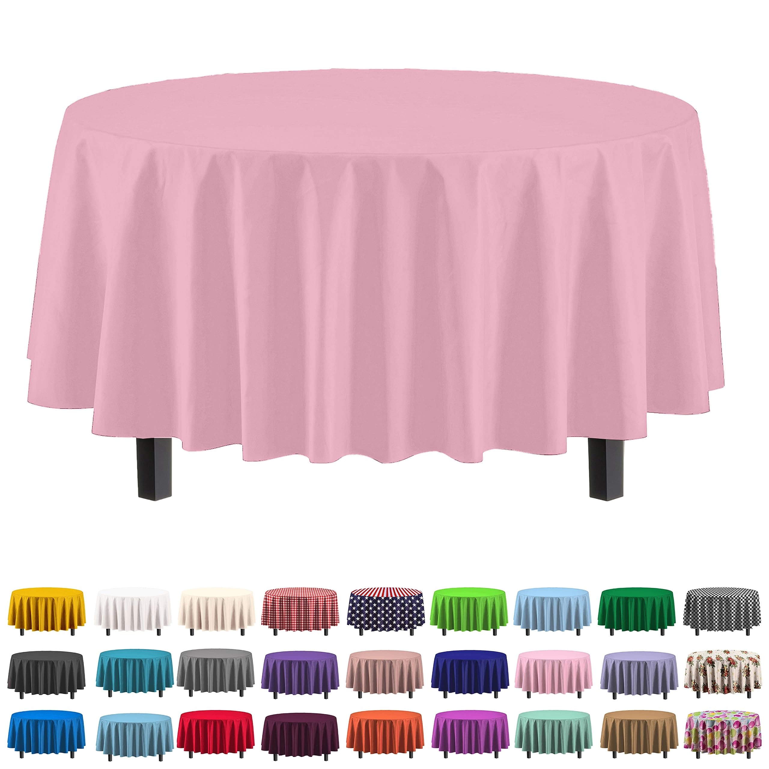 Premium Round Pink Plastic Table Cover - 84 in. | Case of 96