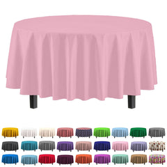 Premium Round Pink Plastic Table Cover - 84 in. | Case of 96