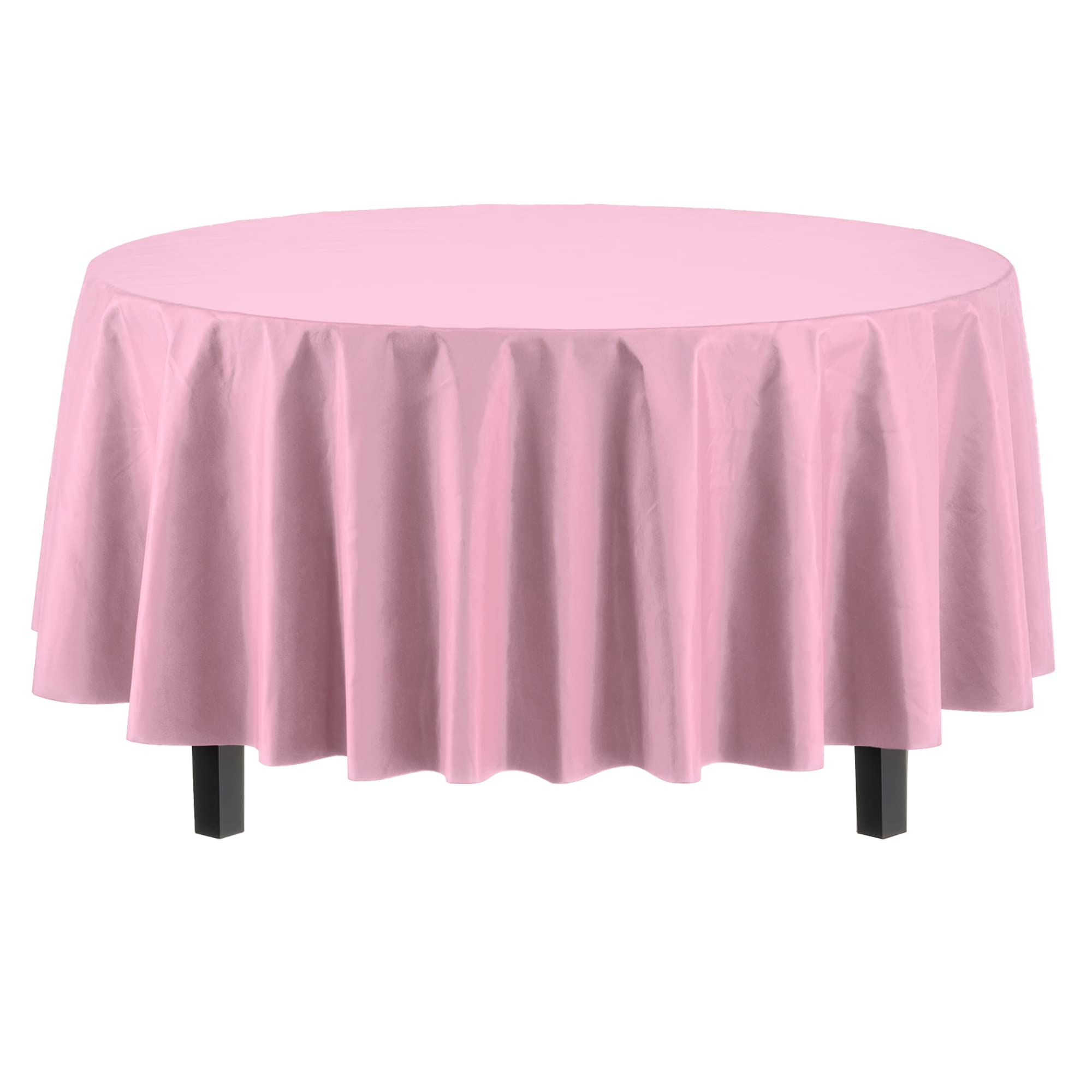 Premium Round Pink Plastic Table Covers | 12 Pack