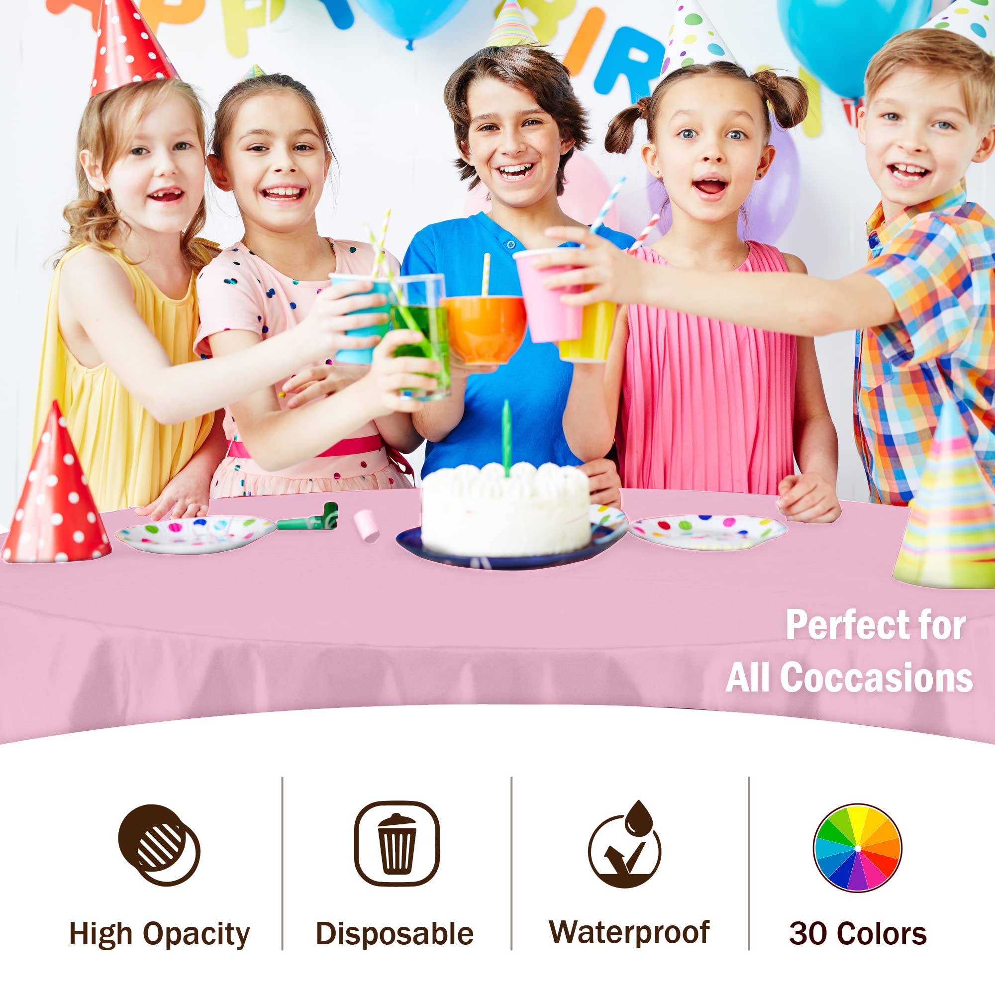 Premium Round Pink Plastic Table Cover - 84 in. | Case of 96