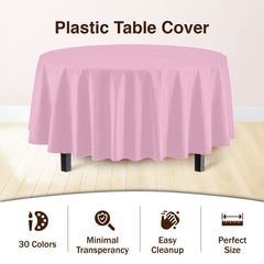 Premium Round Pink Plastic Table Cover - 84 in. | Case of 96