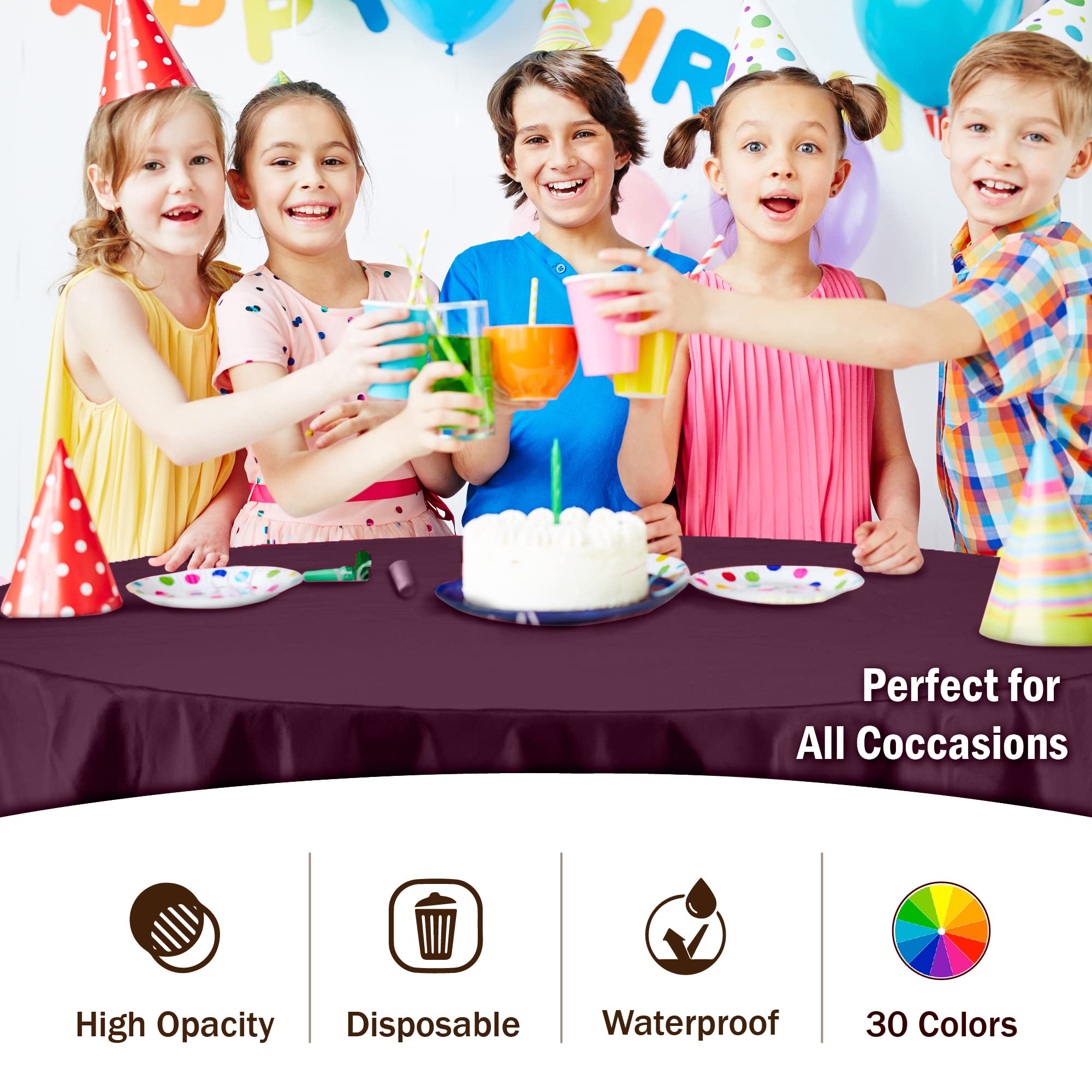 Premium Round Plum Plastic Table Covers | 12 Pack - 84 in.