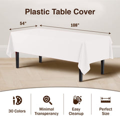 Premium White Plastic Table Covers | 6 Pack - 54 In. x 108 In.