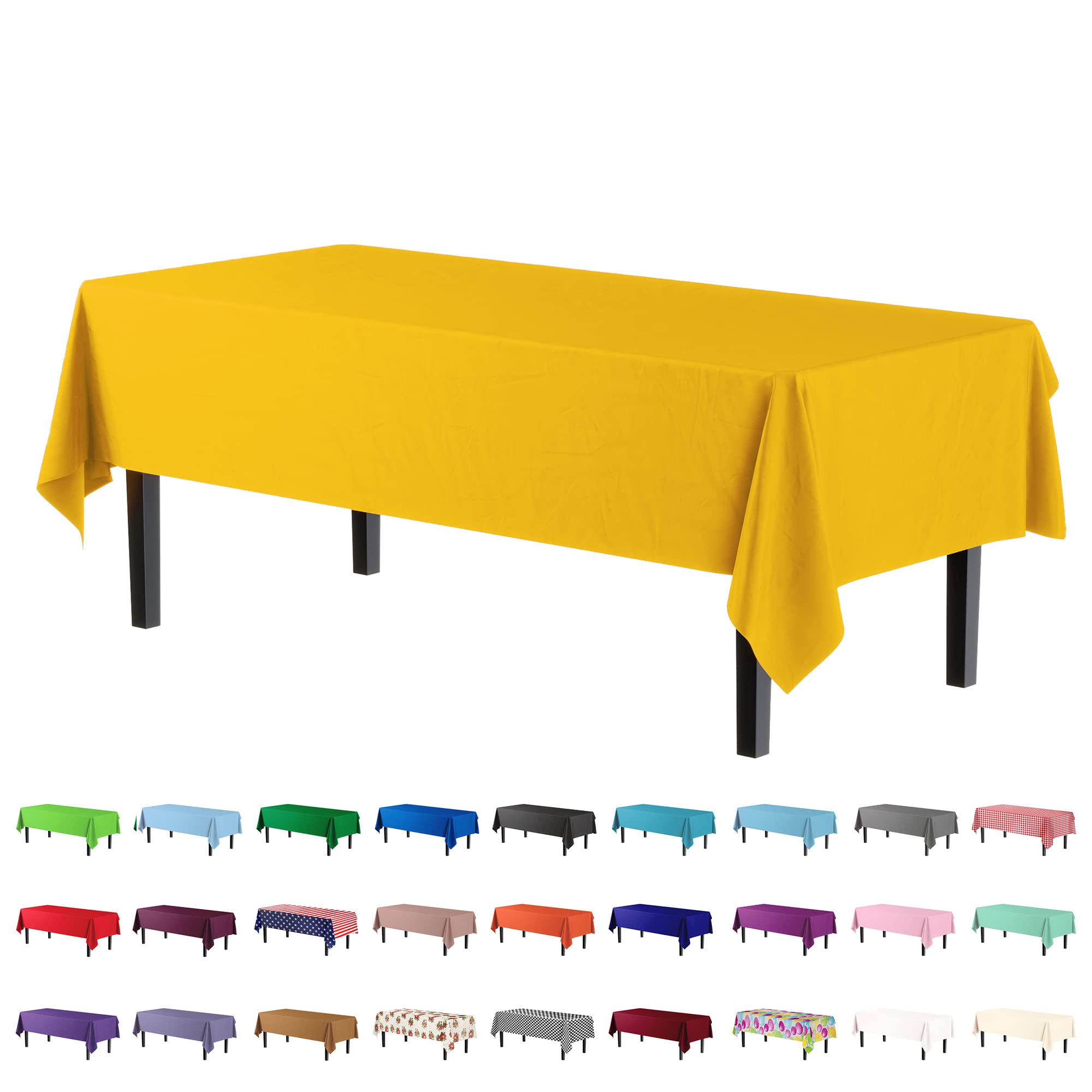 Premium Yellow Plastic Table Covers | 6 Pack - 54 In. x 108 In.