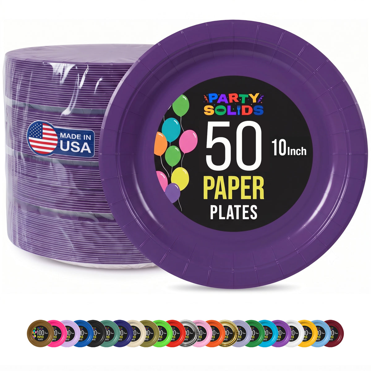 10 In. Purple Paper Plates - 50 Ct.